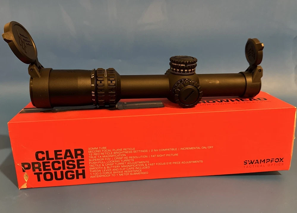 BUNDLE Swampfox Arrowhead1-6X24 SFP IR RedDot MOA 30mm ARH16241-M 1.6” ring set