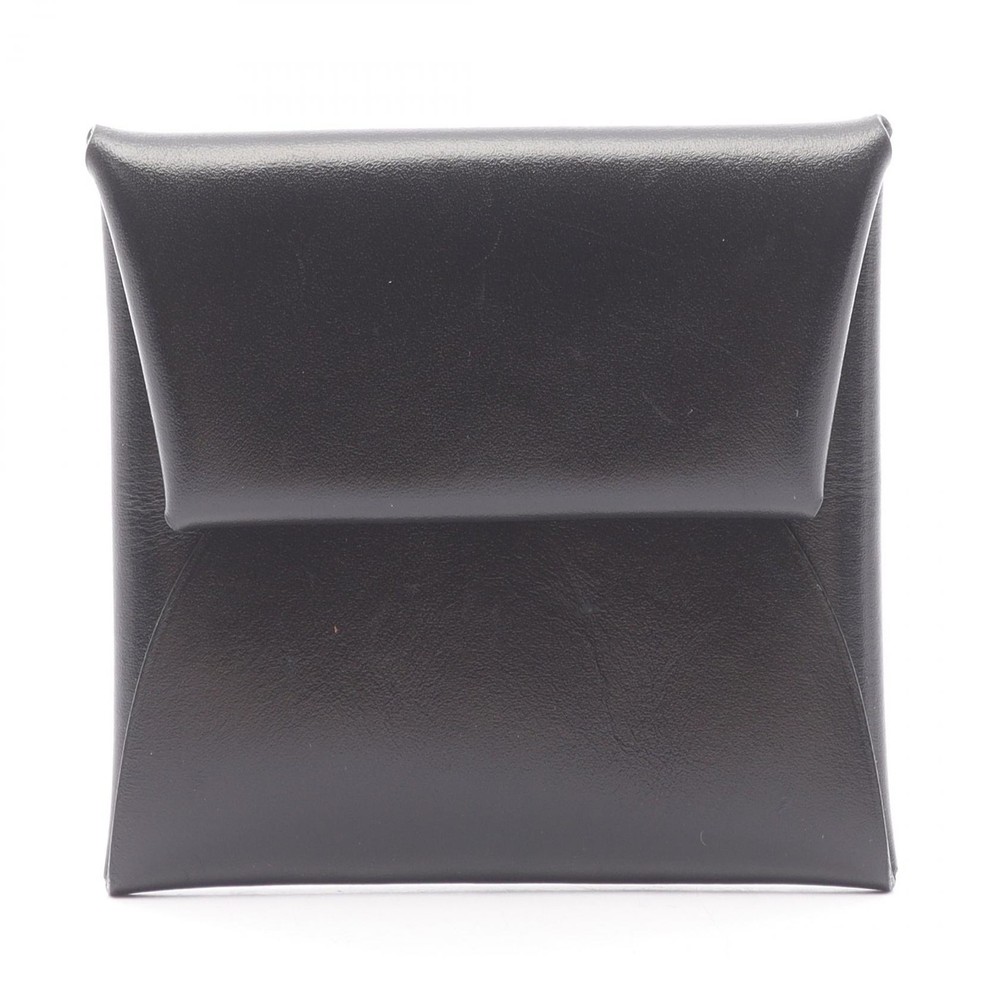 HERMES Bastia coin purse wallet Box calf leather Black Used Women B SHW
