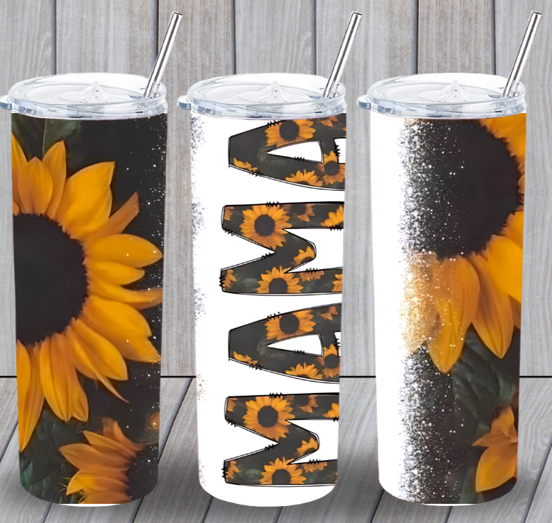 MOM LIFE 14 Mama Sunflowers Multicolor 20oz Insulated Tumbler Lid Straw New