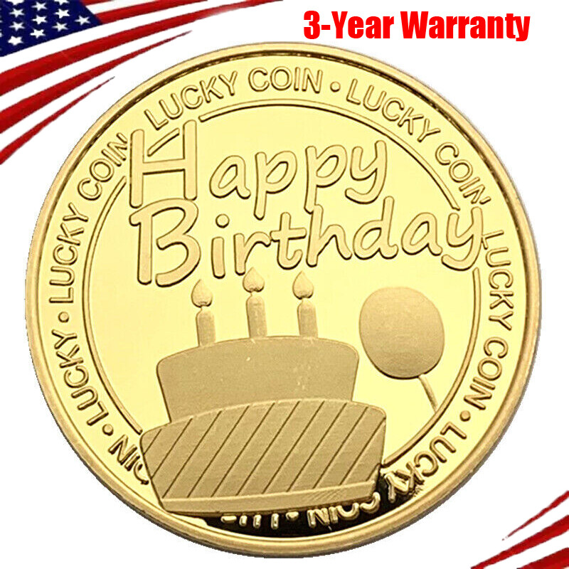 1PC Happy Birthday Cake Commemorative Coin Gift Medallion Gold Challenge Coins