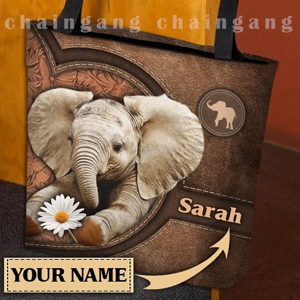 Personalized Elephant Tote Bag, Vintage Elephant Lovers Shoulder Bag
