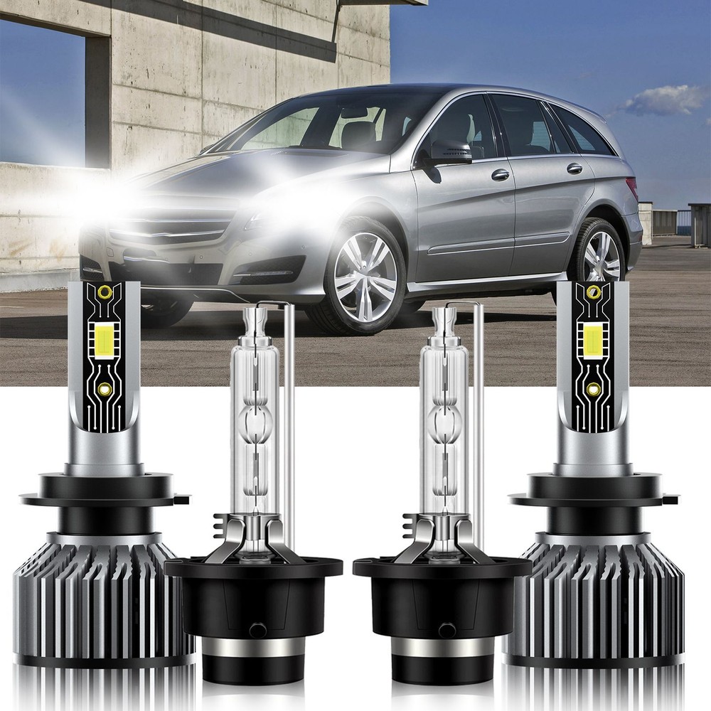 For Mercedes-Benz R350 2006-2010 4Pcs LED HID Headlight Bulbs High & Low H7 D2S