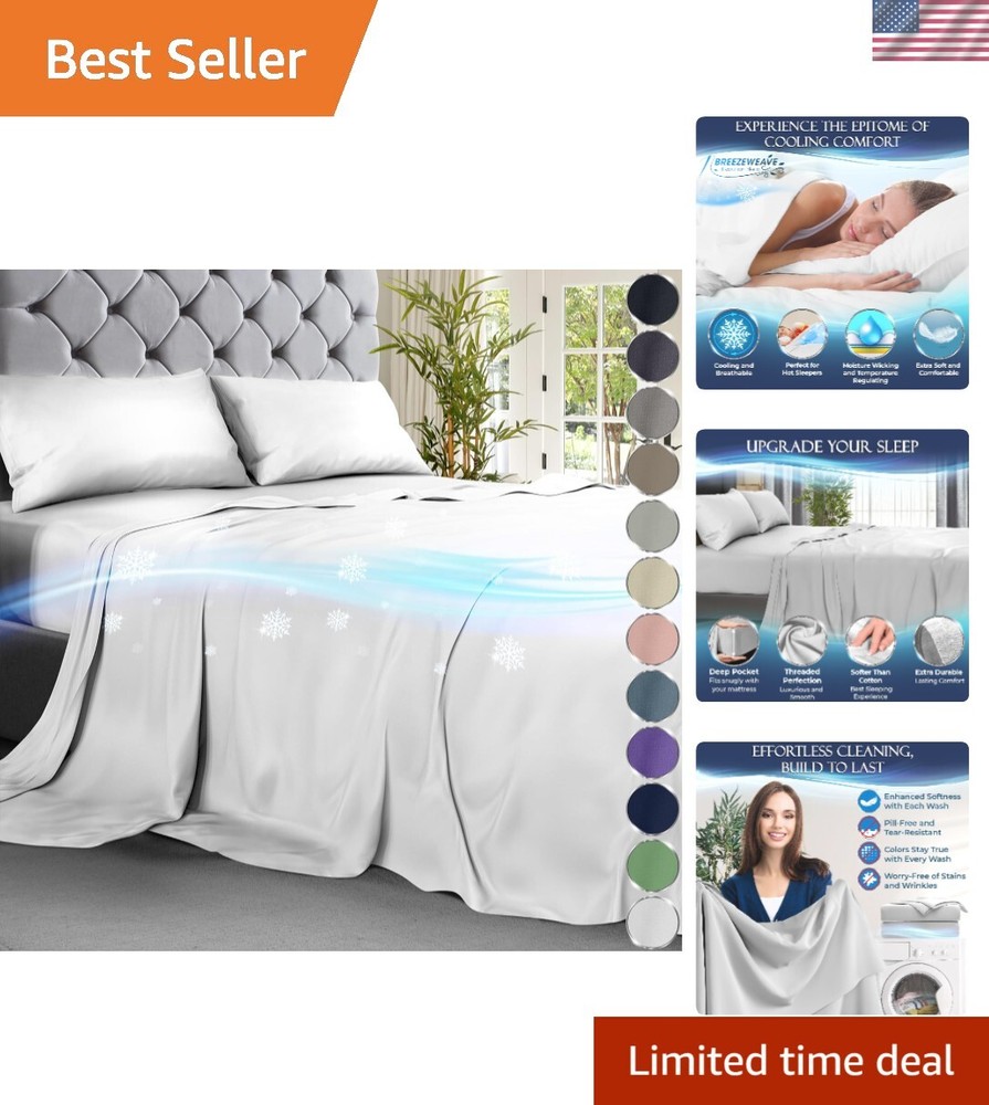 Cooling Bed Sheets King Set 4pcs Microfiber Bamboo Viscose Breathable