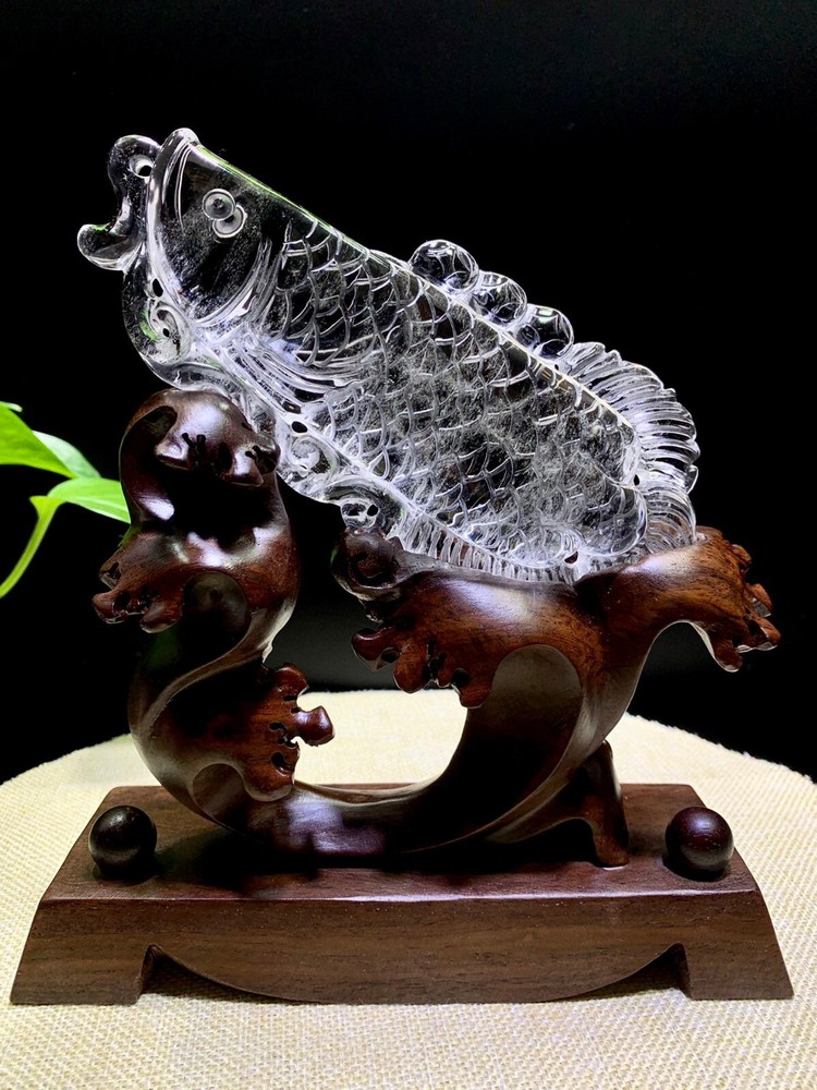 top natural  clear crystal quartz engraving fish energy Reiki Healing Decor Gift