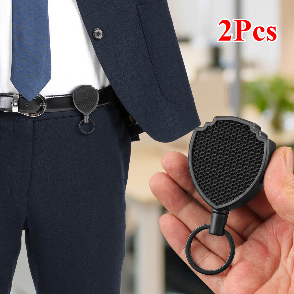 Heavy Duty Retractable Steel Keychain with Belt Clip - 2 Pack