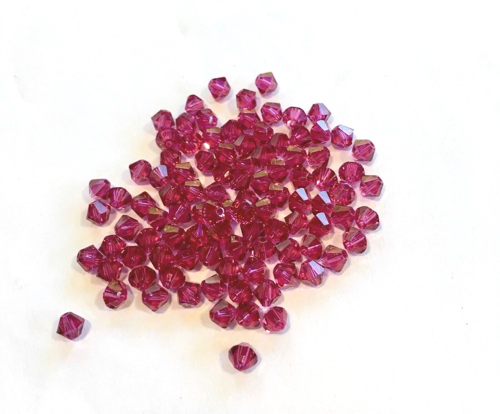 100 pc. SWAROVSKI CRYSTAL FUCHSIA 4mm LOOSE BEADS 5328 BICONES, Pink, Free Ship