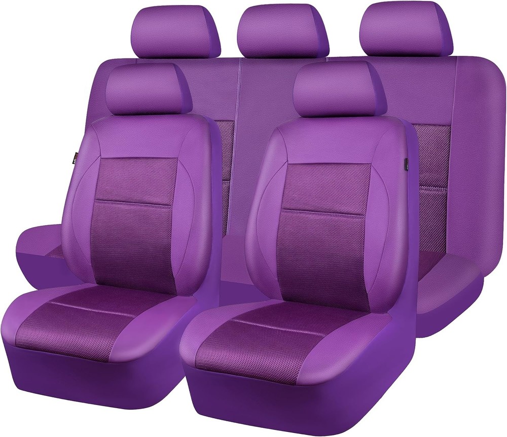 CAR PASS Leather Seat Covers Breathable Air Mesh Car Full Set, Purple