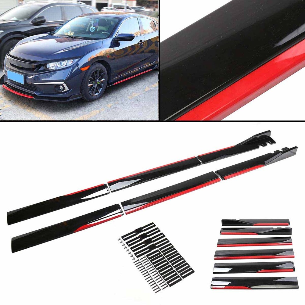 Gloss Black Side Skirts Extension Panel Lip w/red Style For Honda Accord 2015-22