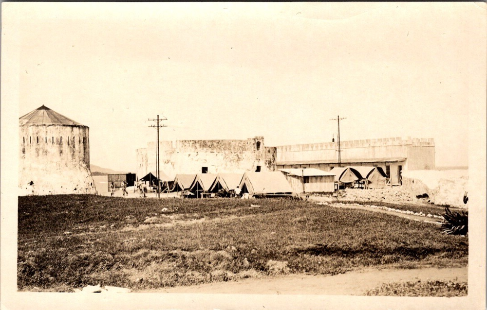 Early 1900s RPPC Haiti Fort & US Military Camp Tents Real Photo Postcard