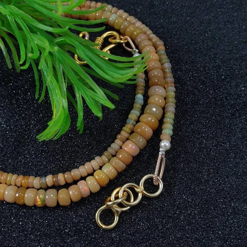 Untreated Natural Ethiopian Opal Beads Necklace 925 Sterling Silver Clasp