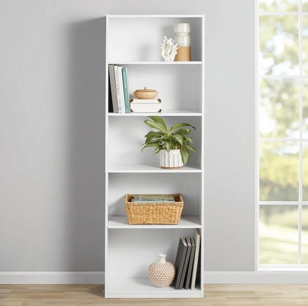 Mainstays White 5-Shelf Adjustable Bookcase for Home or Office Storage