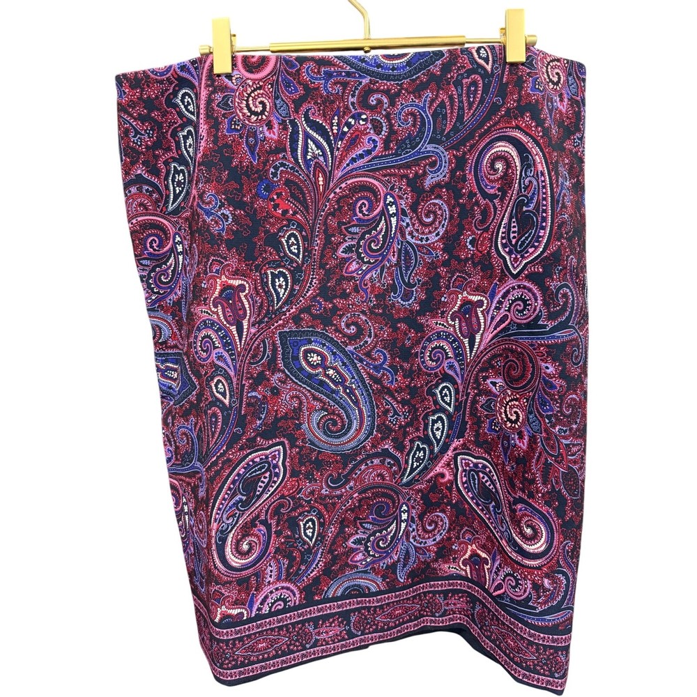 Talbots Womens 14 Paisley Pencil Skirt Blue Purple Cotton Stretch Lined