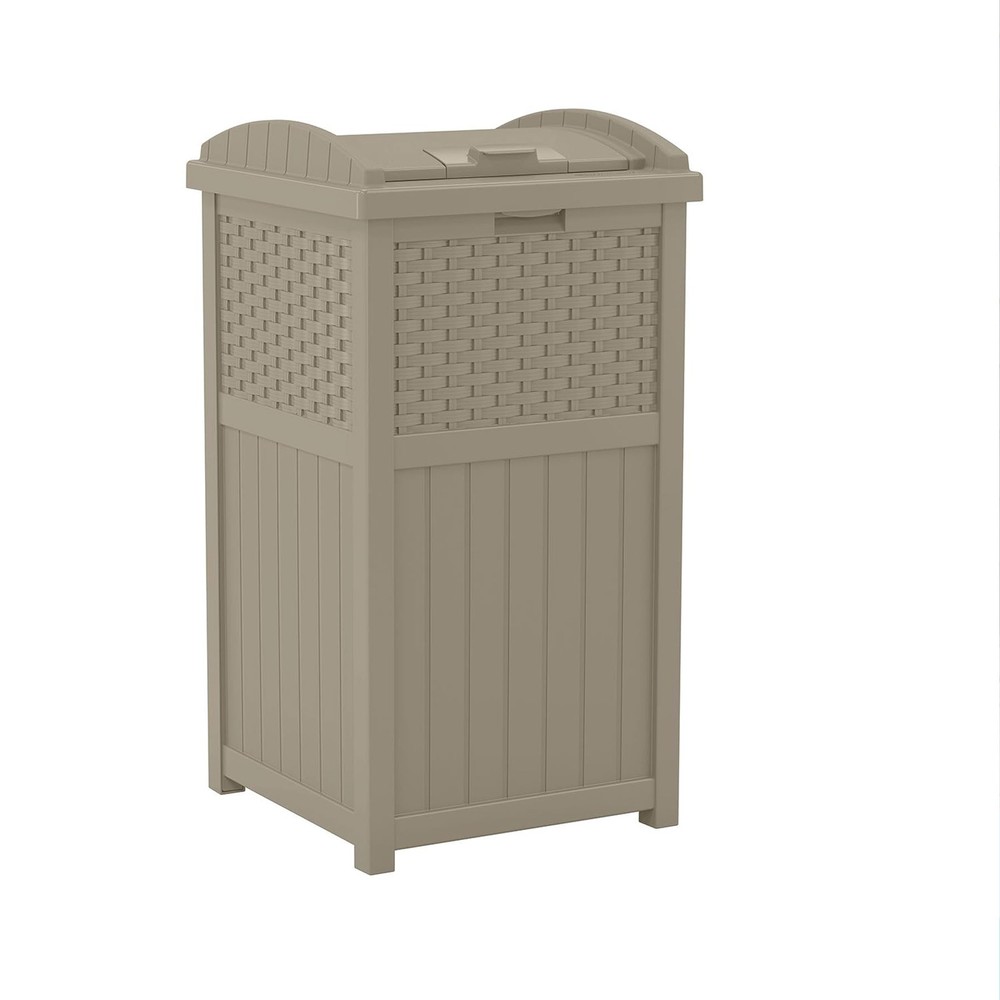 33 Gallon Hideaway Trash Can for Patio - Resin Outdoor Trash with Lid - Use i...