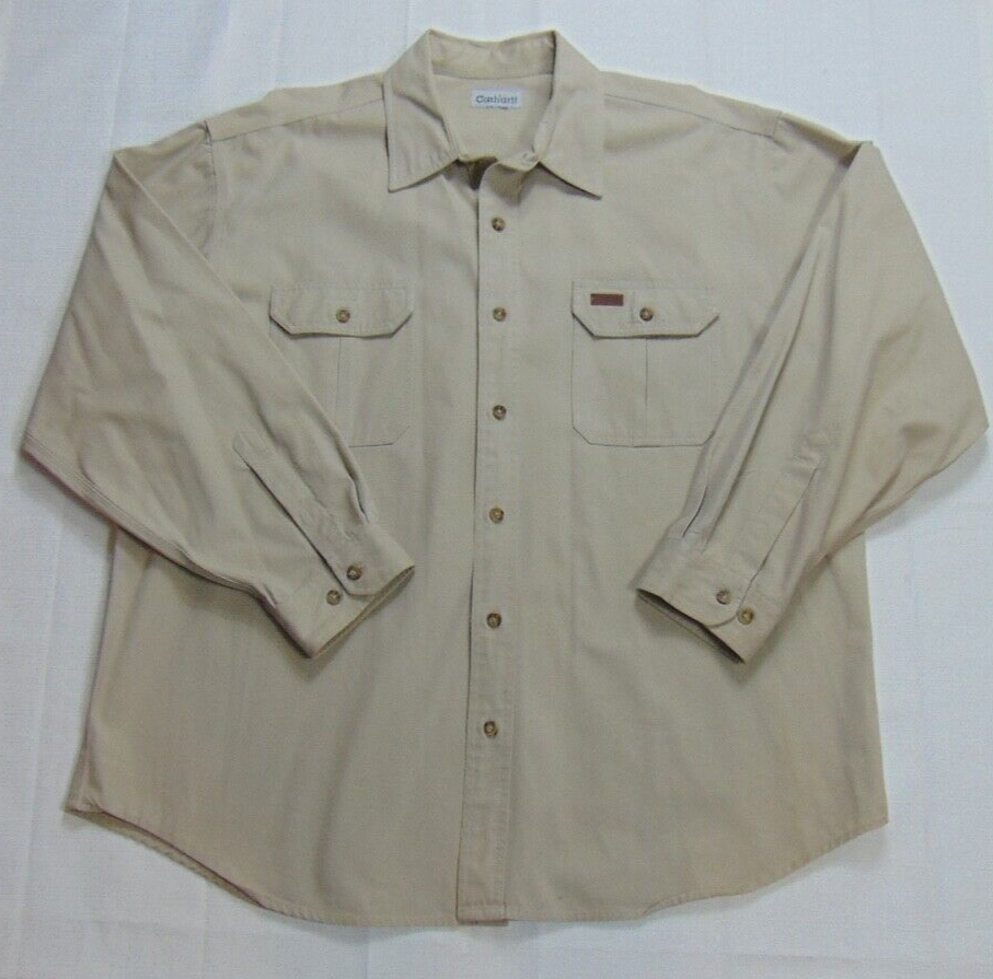 Camisa de Trabajo Carhartt de Lona Pesada para Hombres Botón 2xl Manga Larga Caqui Tostado