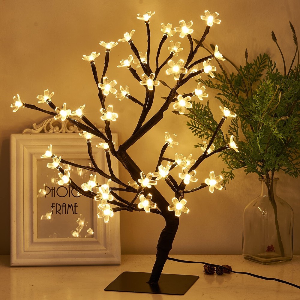 PEIDUO 17.5 Inch Cherry Blossom Tree with 48 Warm White LED Lights Plug in Decoration