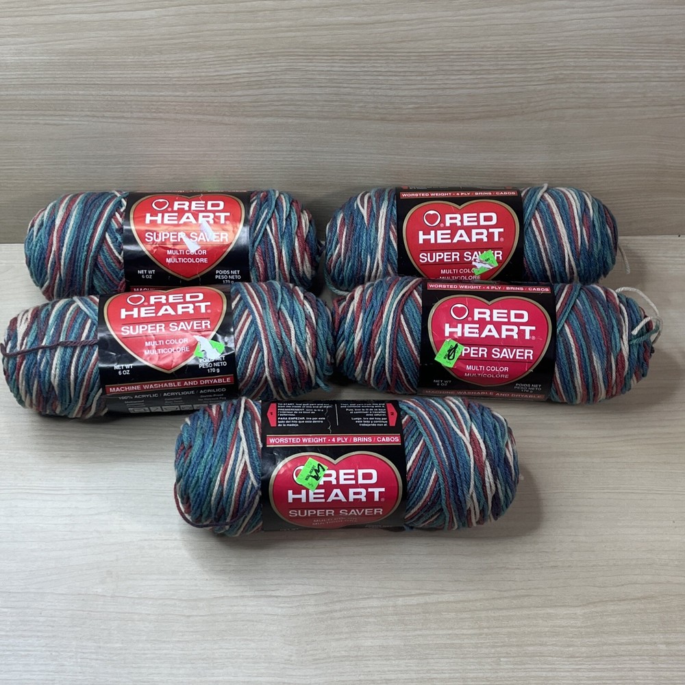 Red Heart Super Saver Multi Color Yarn 5 Skeins 6oz Each Country Club