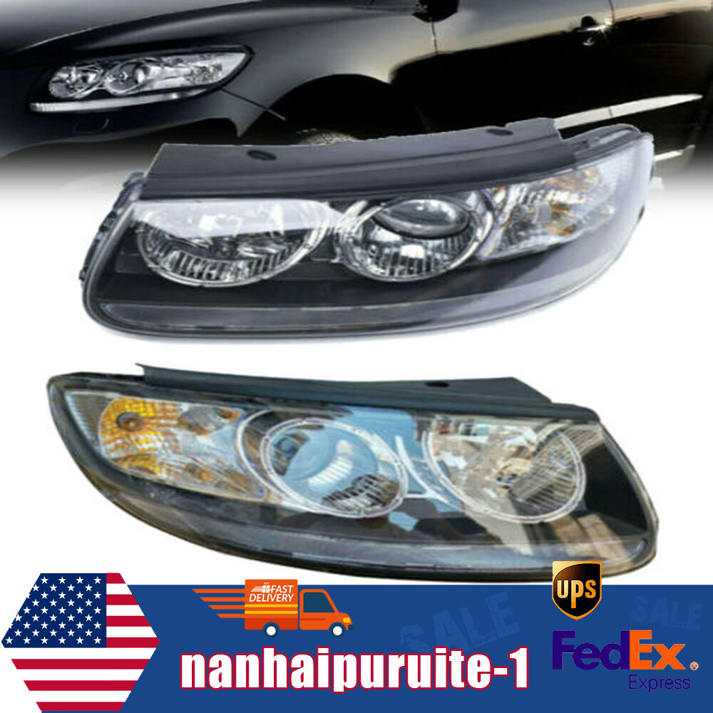 A Pair Set Fits Hyundai 2007-2012 Santa Fe Black Housing Replacement Headlights