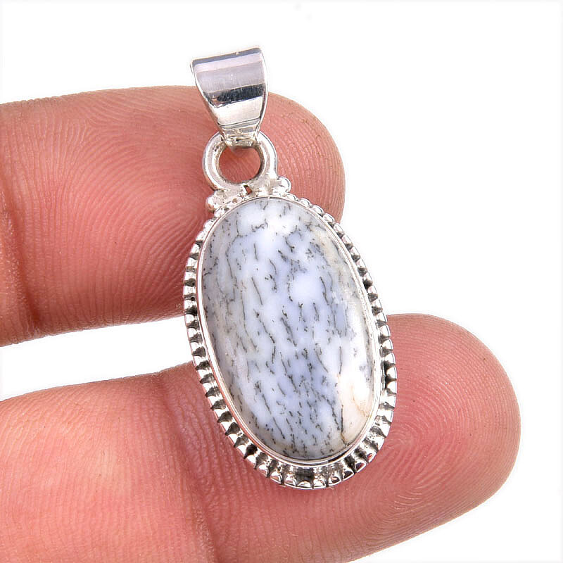 Natural Dendrite Opal Gemstone 925 Solid Sterling Silver Gift Pendant 1.5