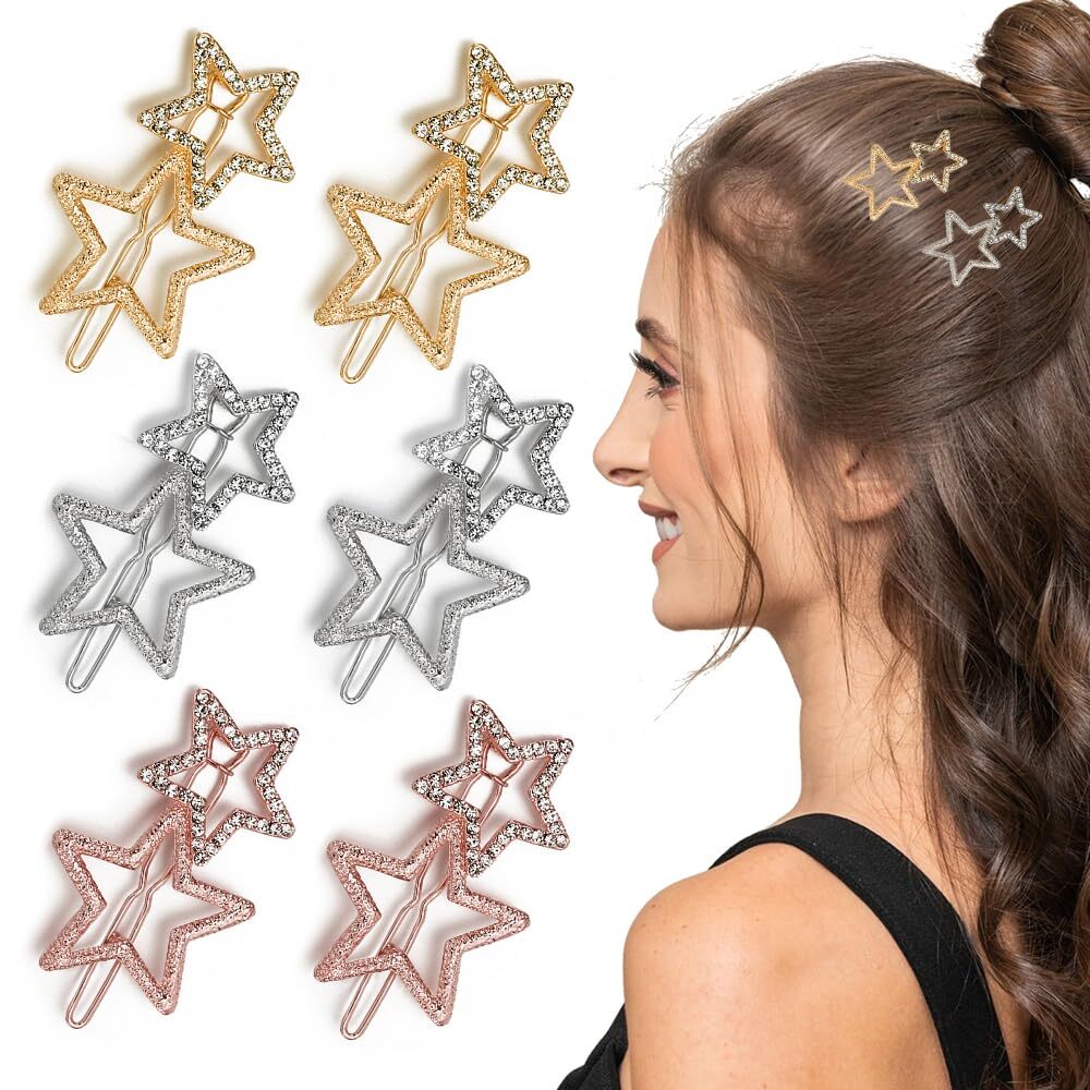 6Pcs Hollow Star Hair Clips Pins Metal Hair Accessories for Girls Women & Girls
