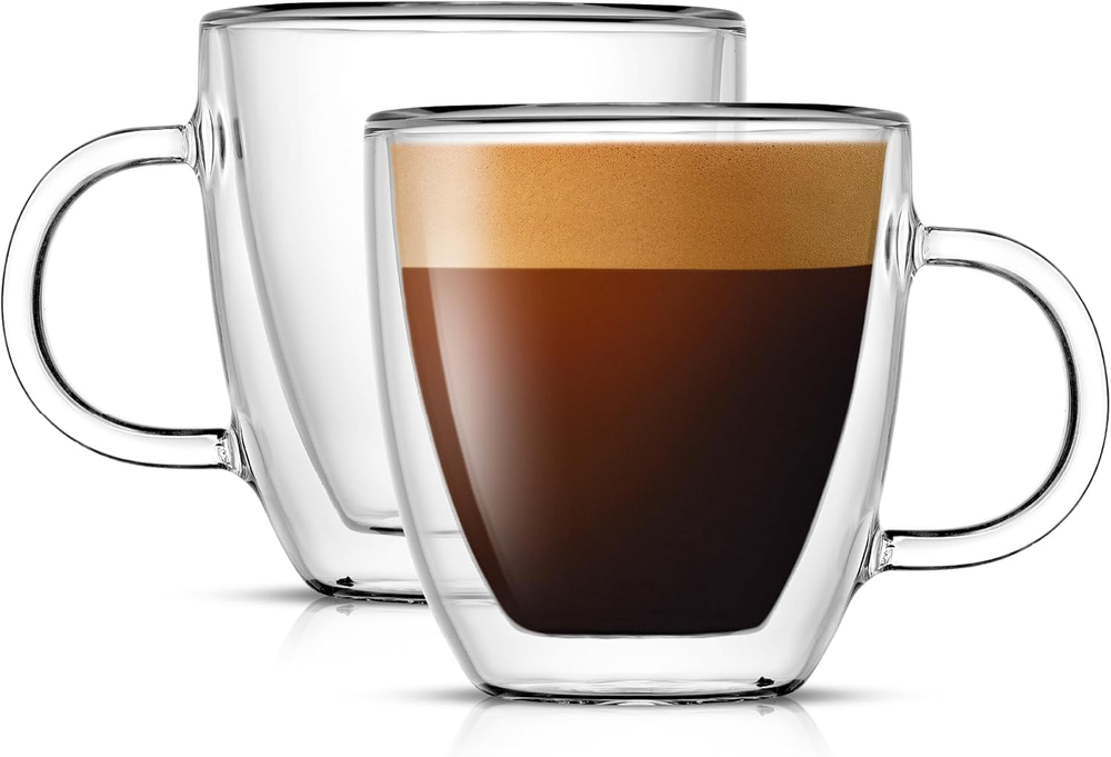 Joyjolt Savor Double Wall Insulated Espresso Mugs Set of 2 5.4-Ounce Glass Cups