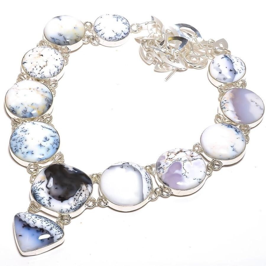 Cyber Monday Sale 925 Sterling Silver Dendrite Opal Gemstone Chain Hook Necklace-image