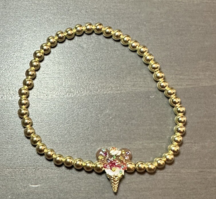 Baublebar x Disney Mickey Mouse Ice Cream Gold Bead Pisa Stretch Bracelet New