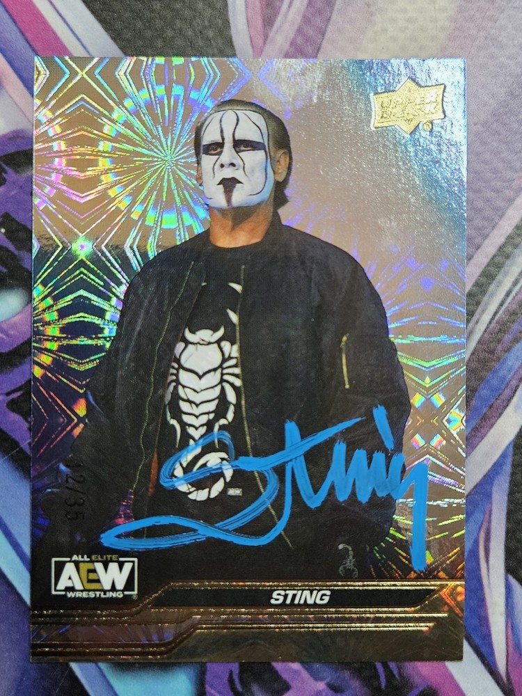 STING SIGNED 2024 UPPER DECK AEW GOLD PYRO #59 12/35