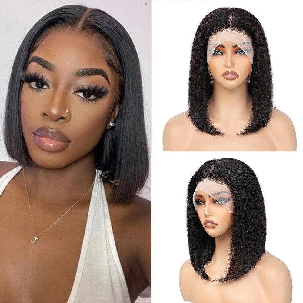 Savasana Natural Black Human Hair Bob Wig 13x4 Lace Front Glueless 180 Density