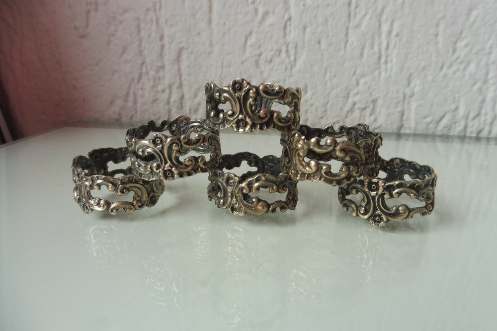 Vintage 800 Silver Napkin Rings Set of 6 Antique Design