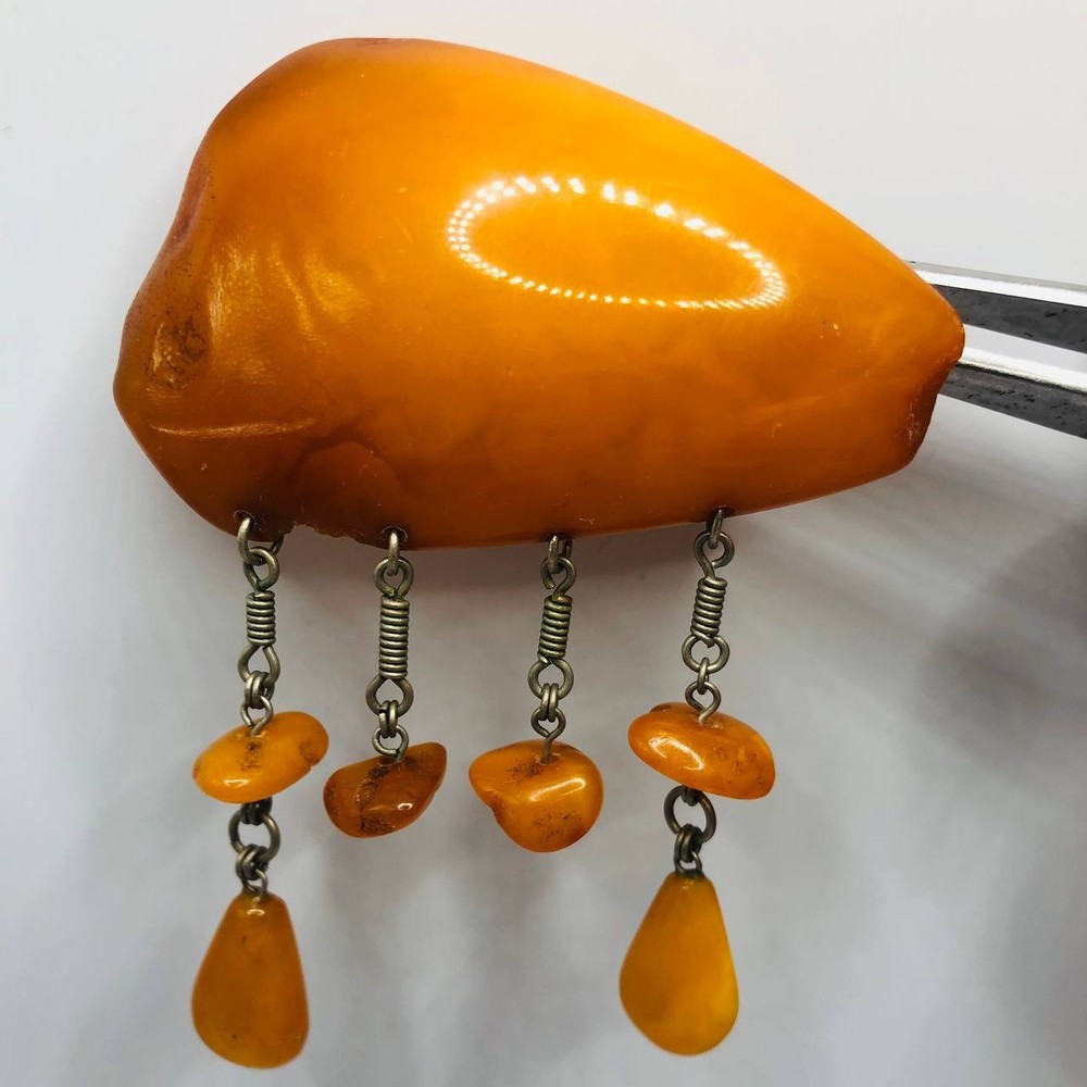 Vintage Brooch Butterscotch Baltic Landscape Amber Egg Yolk