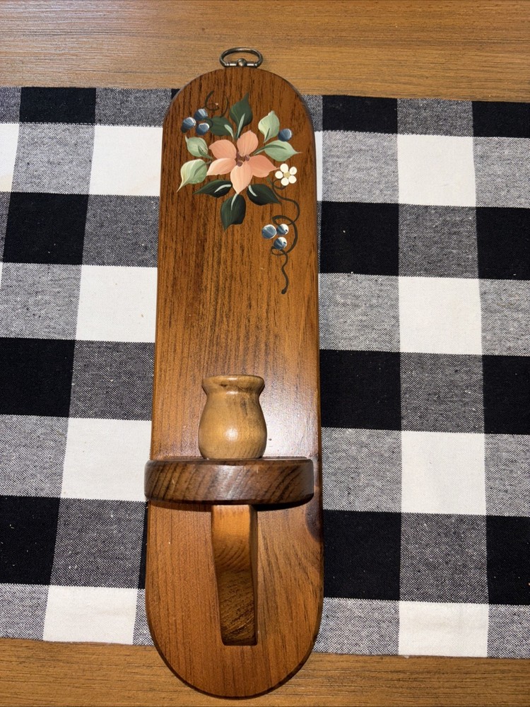 Handpainted 15 Inch Single Wood Wall Sconce Candle Holder
