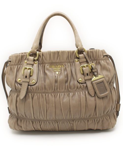 RARE PRADA Leather Gather Shoulder Bag 2-Way Handbag