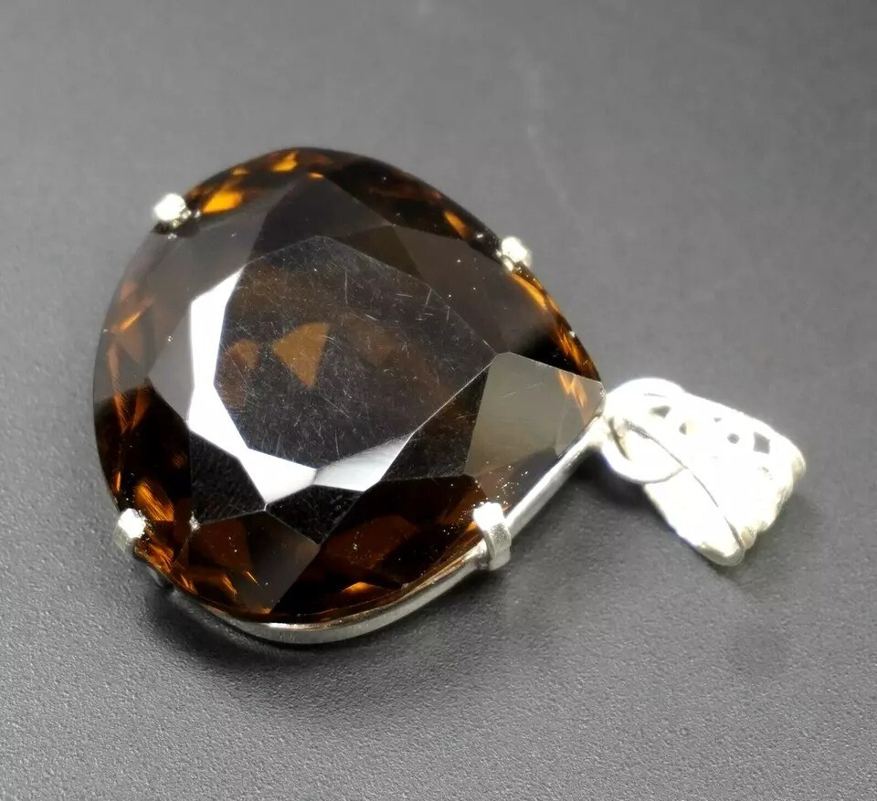 Pear Cut Brown Natural 90.36 Ct Smoky Quartz 925 Solid Silver Pendant Gemstone