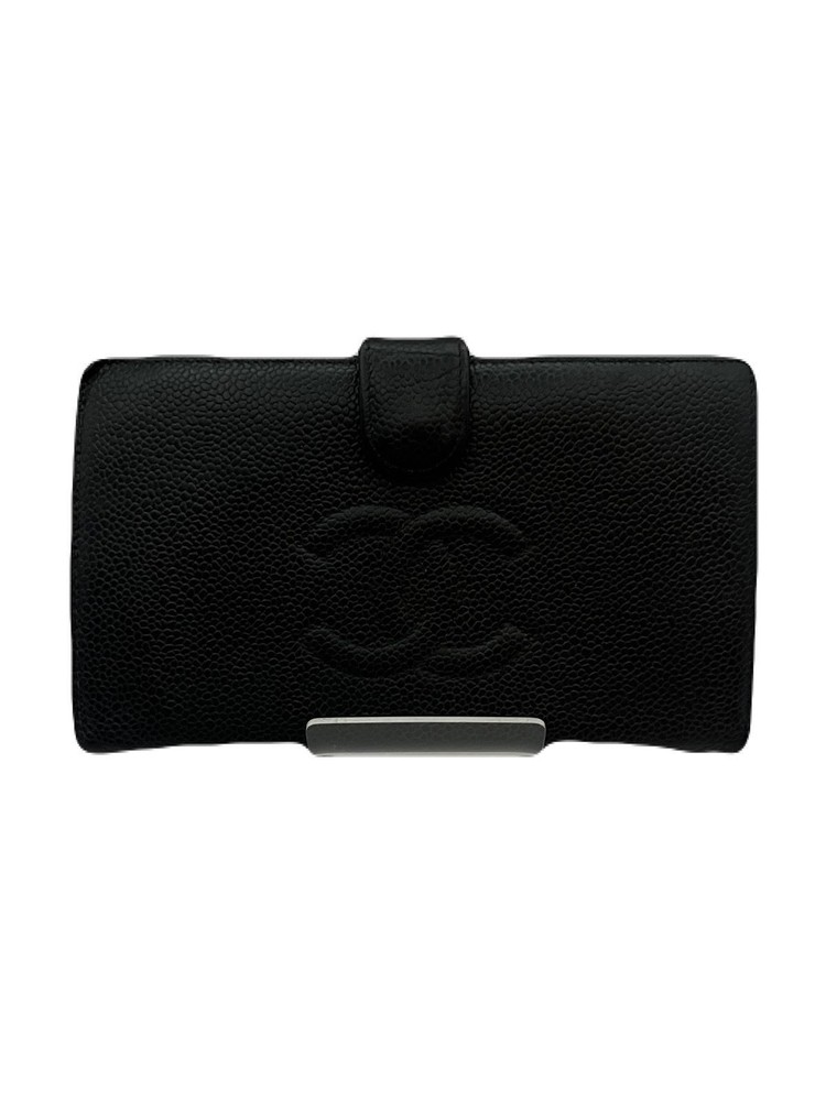 CHANEL Long Wallet Leather Black USED TB187-1
