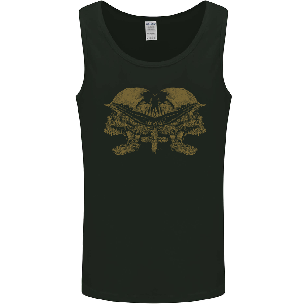 Two Army Skulls Gothic Biker Heavy Metal Rock Mens Vest Tank Top