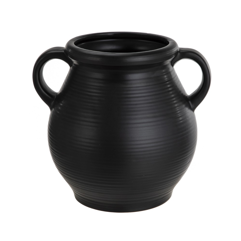 The Mainstays Black Ceramic Vase With Ribbed Finish Traditional Split Piece