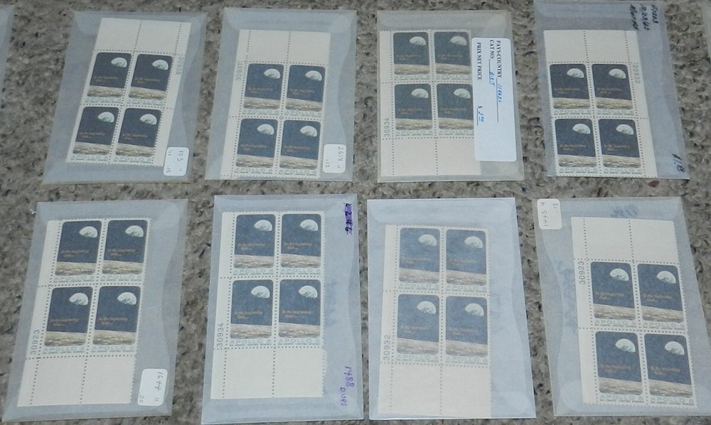 Unused Stamp lot of 8 Scott #1371 Apollo 8 - 6 cent Plate Blocks
