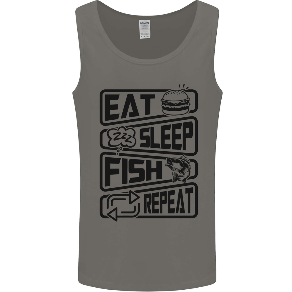 Eat Sleep Fish Repeat Funny Fishing Mens Vest Tank Top
