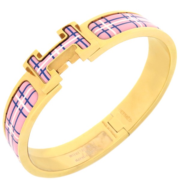 Hermes Bracelet Clic H Gold Plated Pink Tattersole Check H7004002F 220988