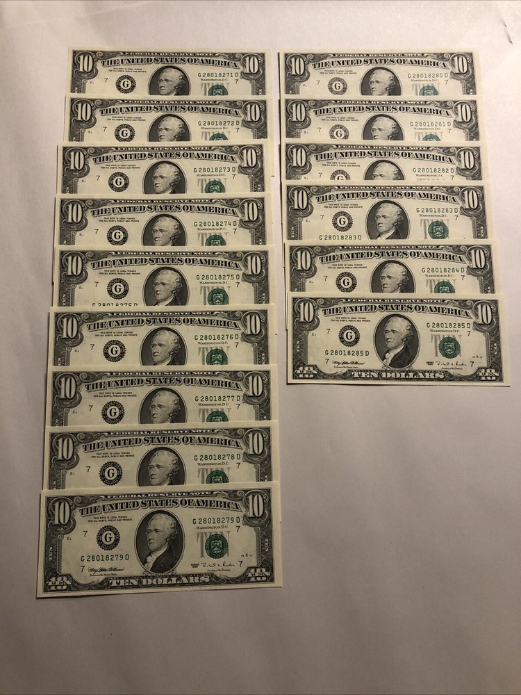 Fifteen 1995 Ten Dollar Bill $10 Federal Reserve Note High Grade UNCIRCULATED