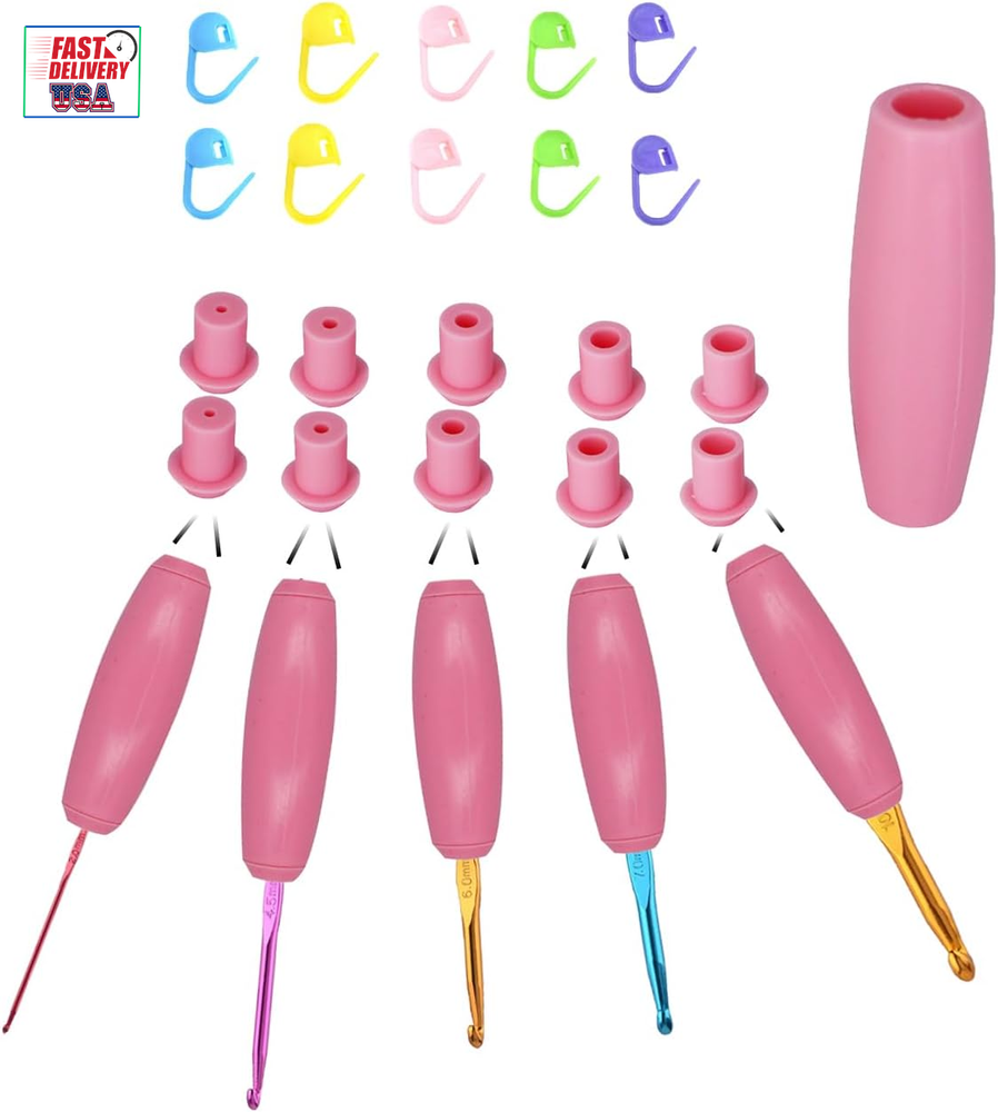 Silicone Crochet Hook Grip Multiple-Size Ergonomic Crochet Handle Interchangeabl