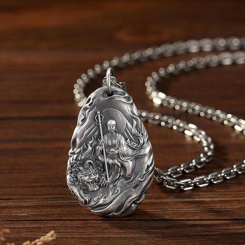 Men's Ksitigarbha Bodhisattva Buddhist Amulet Stainless Steel Necklace