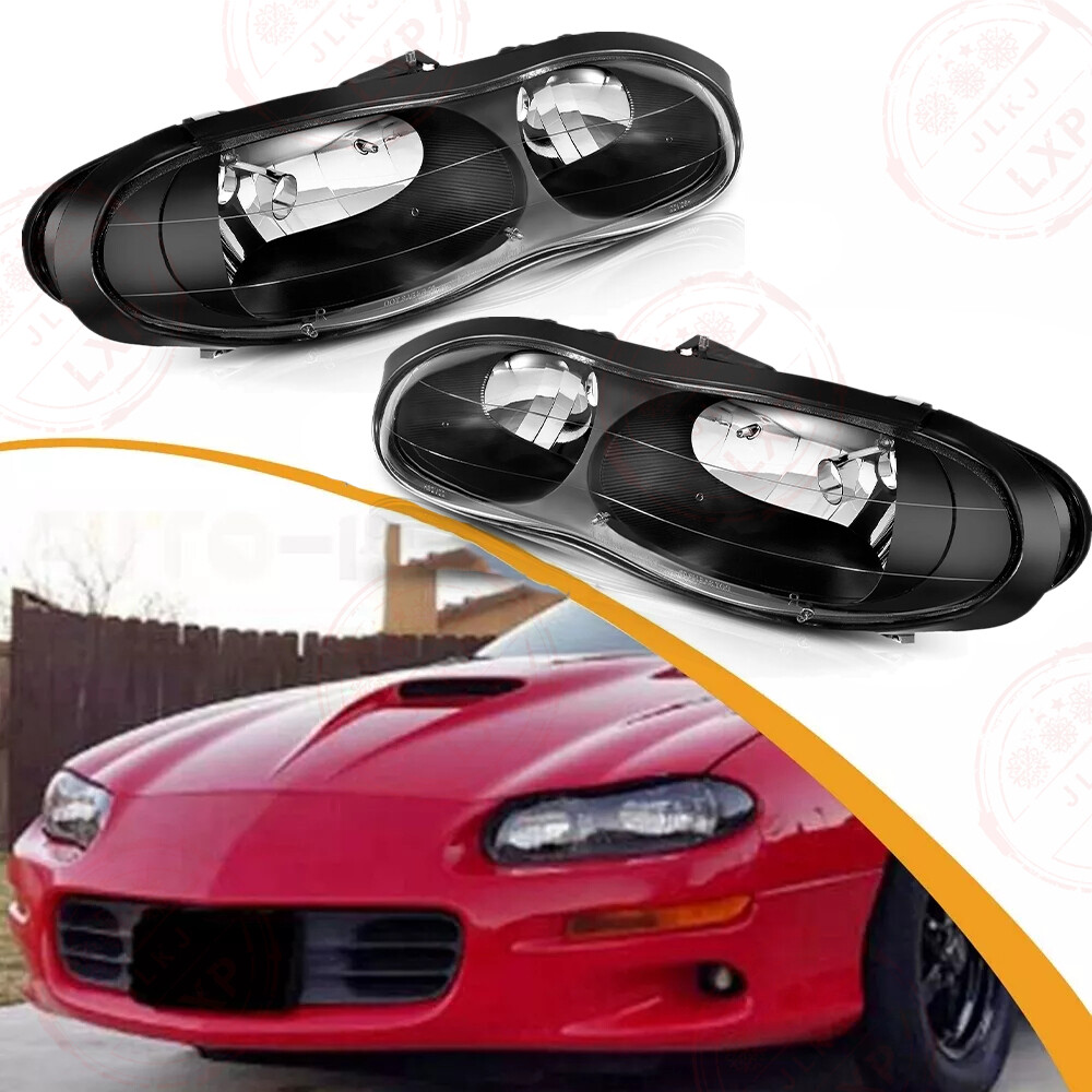 Headlights Assembly For 1998-2002 Chevy Camaro Z28 Front Pair Black Set