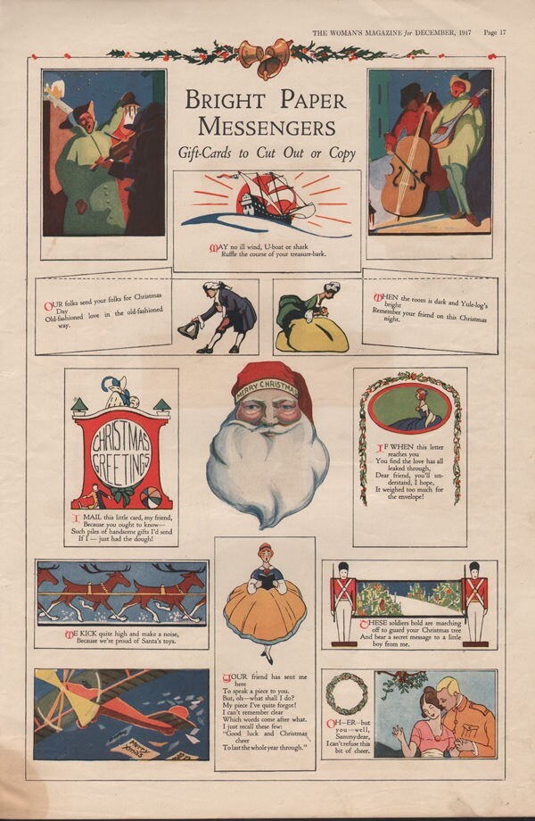 1917 GIFT CARD HOLIDAY CHRISTMAS SANTA NUT CRACKER REINDEER CLOCK 17004-image