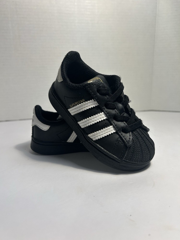 Adidas Superstar Classic Sneakers Toddler Kids Size 6K Black White Gold VGC