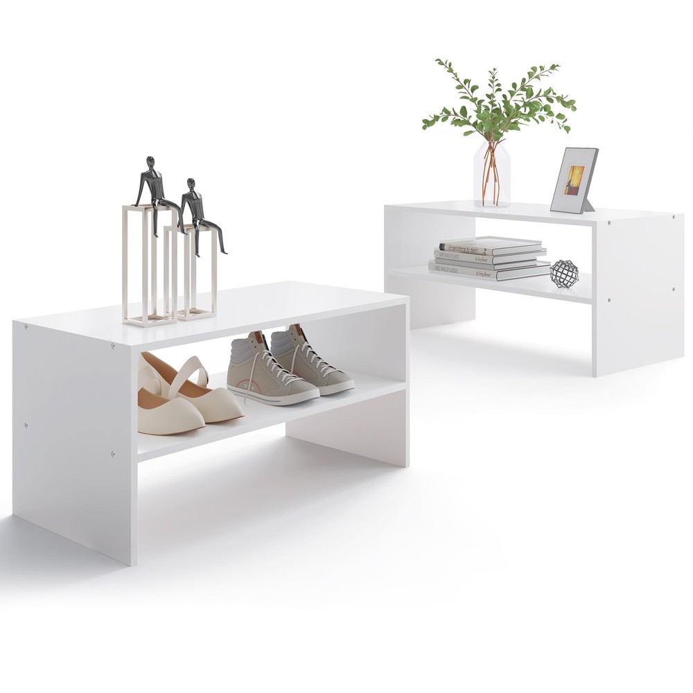 2-Tier Stackable Shoe Rack for 6-9 Pairs, White, Space-Saving for Closet or Entryway, Pack of 2