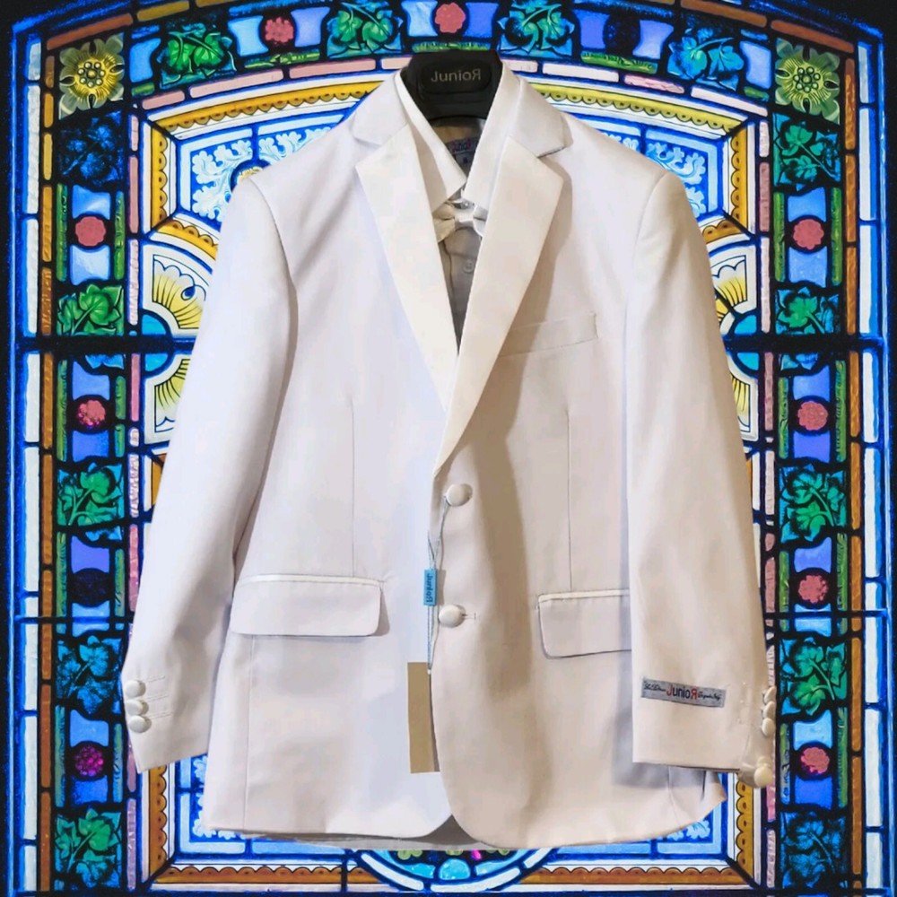 Junior White Solid Boys Youth 8 Tuxedo Suit 1st Communion Wedding - NWT