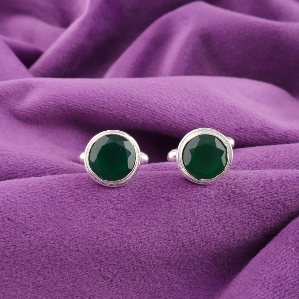 925 Sterling Silver Green Onyx Stone Wedding Business Formal Cufflinks Jewelry