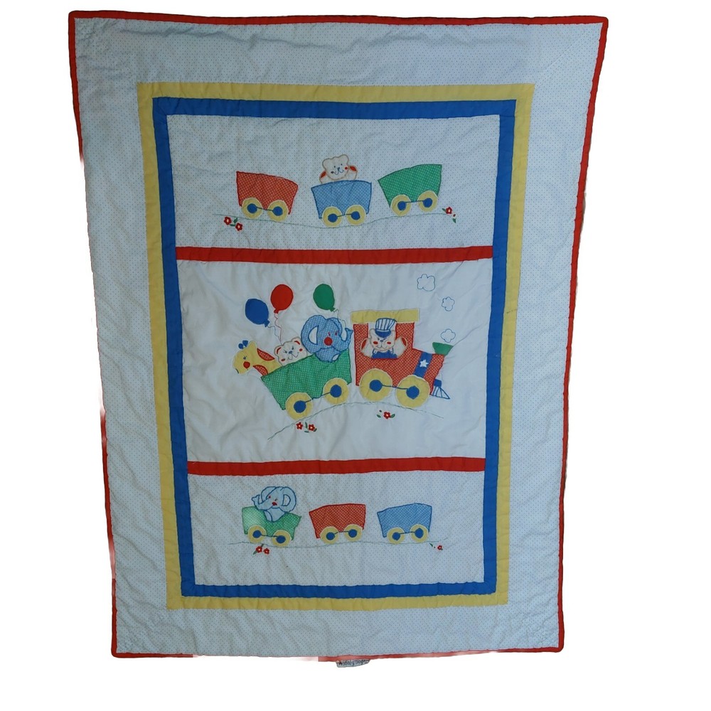 Vintage Baby Crib Blanket Circus Train 46