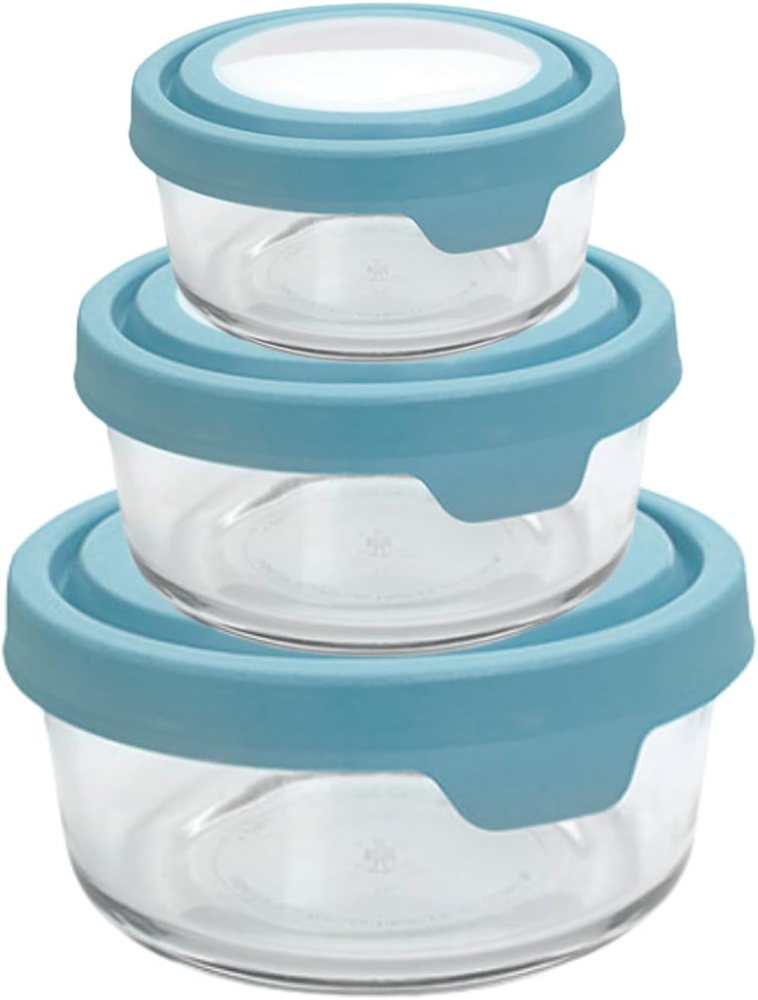 Trueseal Round Glass Food Storage Containers with Airtight Lids in Mineral Blue